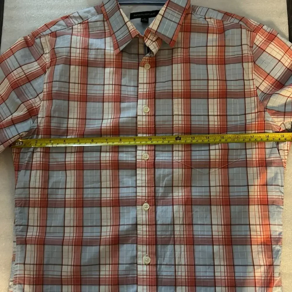 Banana Republic Plaid Blue/Orange Short Sleeve Top S Preppy Casual Academia Twee